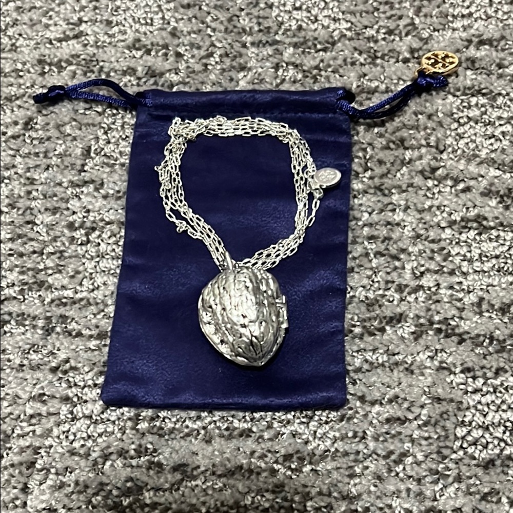 Tory Burch Silver Walnut Locket Necklace